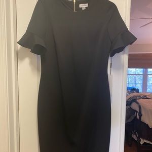 NWT Calvin Klein black tulip sleeve sheath dress